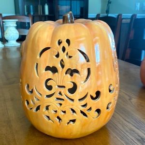 Pottery Barn ceramic stamped pumpkin.
